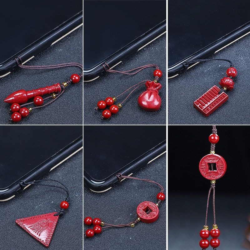 朱事大吉手机链高含量朱砂钱袋子手机挂件福袋挂饰手工编绳串珠绳