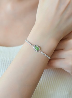 s925银镶和田玉碧玉葫芦手链