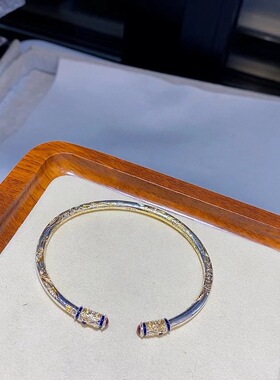 藏银手镯金龙缠足如意描金复古风新年礼物平安镯平安如意