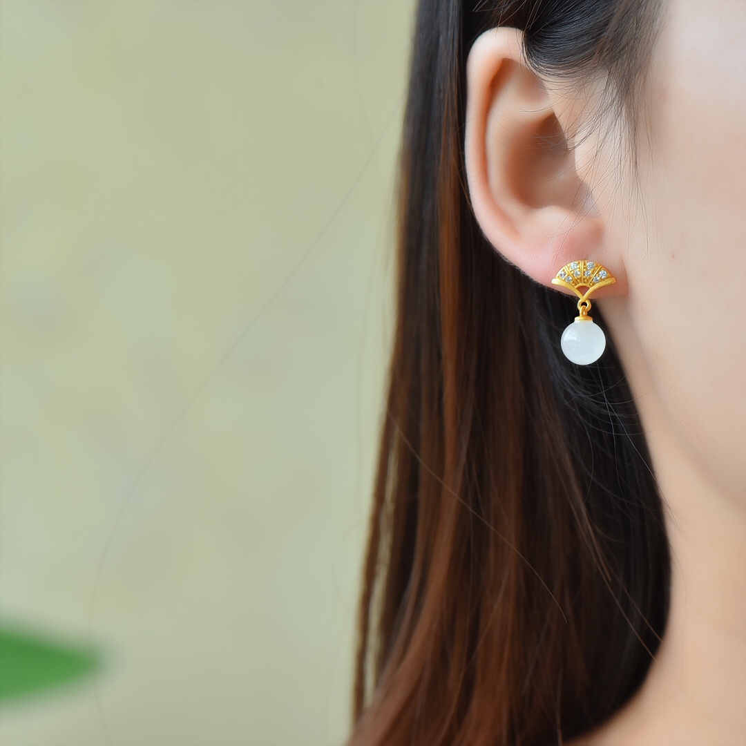 s925银镶和田玉精品耳坠