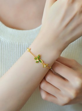 s925银镶和田玉碧玉手链