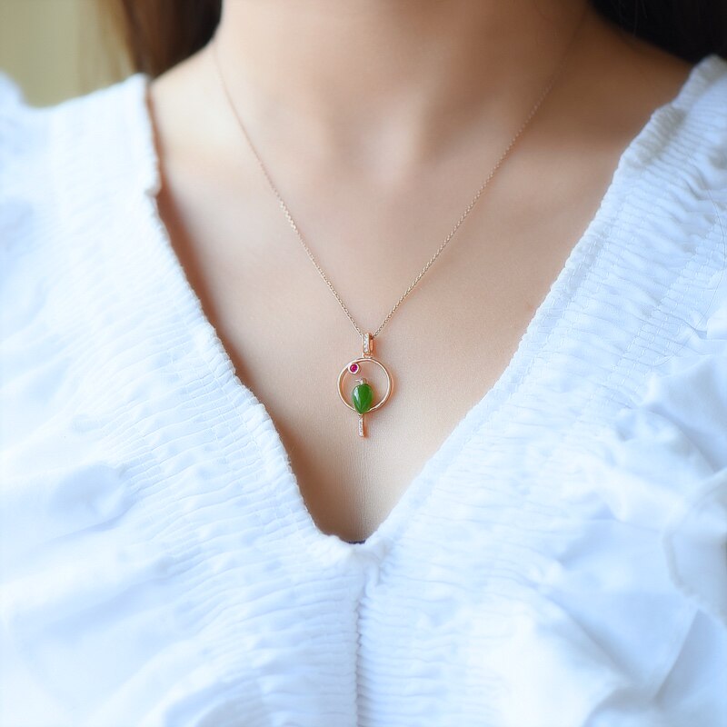 s925银镶和田玉碧玉小鸟吊坠百搭颈饰玉石挂件设计款可爱女10337