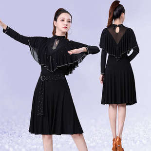 新款吉特巴舞蹈服重钻高领舞服荷叶边长袖三步踩上衣水兵舞跳舞服