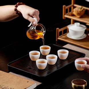 6只家用待客品茗杯高档Q精致办公室喝茶单个 冰种羊脂玉瓷茶杯套装