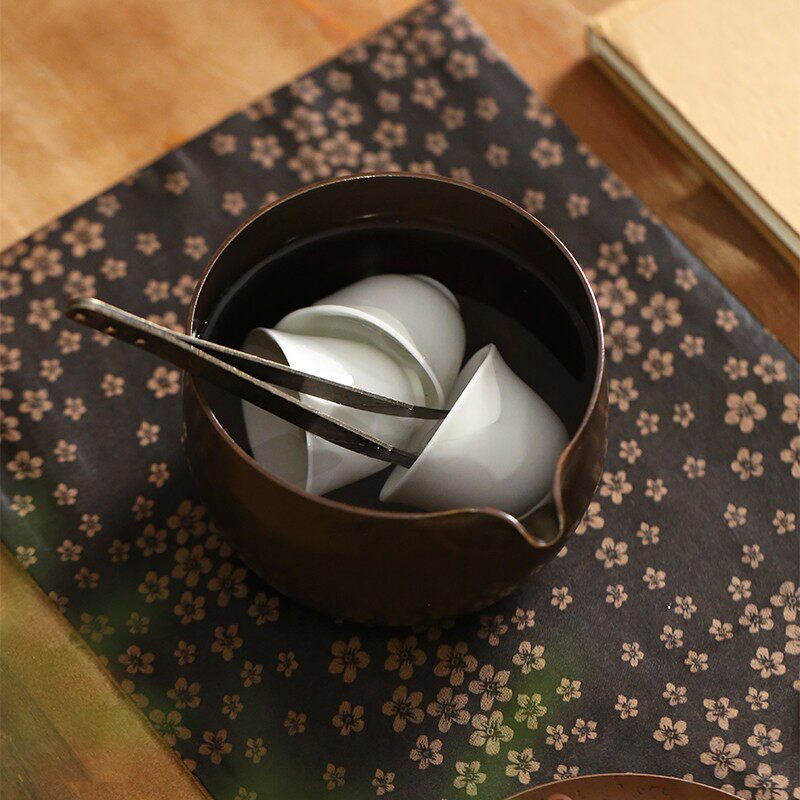 日式手工复古铜茶洗建水家用笔洗茶具配件洗茶碗S茶杯茶水盂茶渣