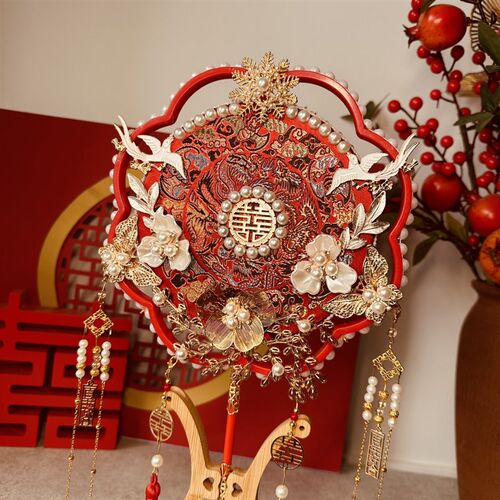 红色喜扇结婚婚礼新娘中式闺蜜礼物DIY材料包成品U手捧花秀禾扇子