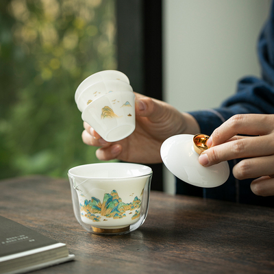 德化白瓷盖碗旅行茶具套装户外旅游便捷式快客P杯随身携带一壶三