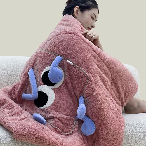手拎加厚保暖f可爱毛绒大眼抱枕被子两用汽车载折叠办公室午休睡