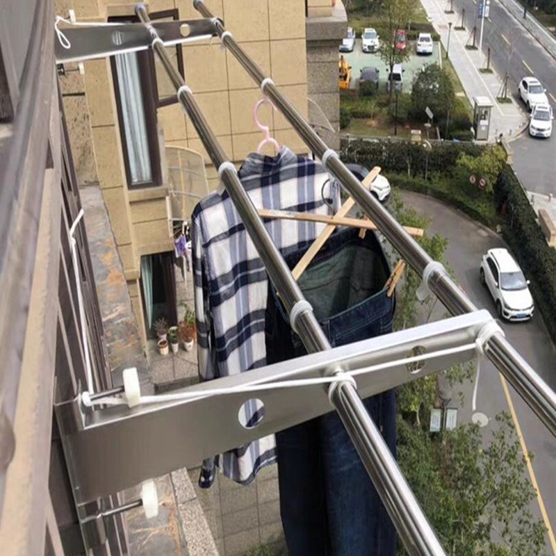 窗外晒衣架窗框晒被子家用v阳台边栏杆晾衣架防盗网挂衣牢固不锈