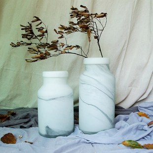 中国风磨砂玻璃花瓶摆件 客厅落地艺术J插花器皿手工吹制花瓶花艺