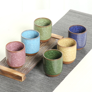 茶杯陶瓷大号水h杯冰裂七彩茶杯不同颜色杯子单杯六只装整套杯家
