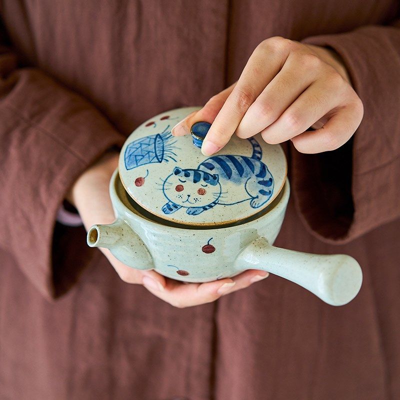 围炉煮茶手d绘青花猫咪侧把壶蜡烛酒精陶瓷室内温茶炉套装加热底,餐饮具,煮茶炉,淘宝优惠券,粉丝福利购,淘宝优惠卷