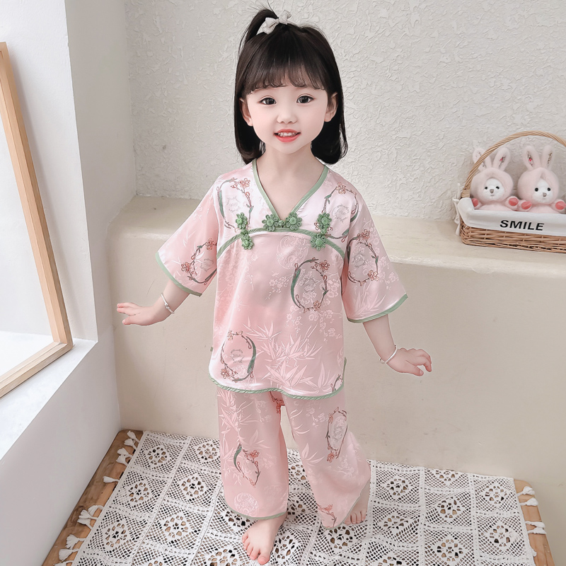 女童睡衣夏季薄i款小童婴幼儿中国风分体家居服套装宝宝休闲空调