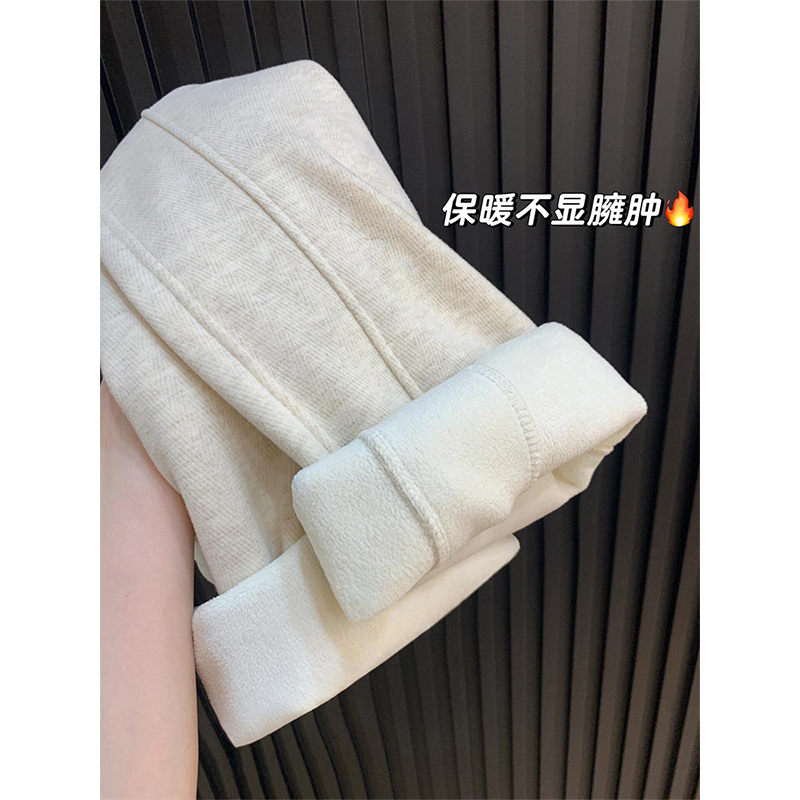 加绒加厚米白色毛呢直筒