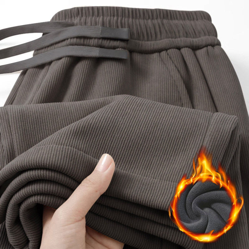 麦穗纹裤子男秋冬季加绒加厚灯芯绒宽松直筒阔腿运动休闲卫裤男款