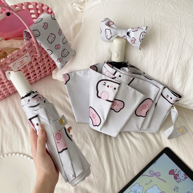 小猪kt猫雨伞学生专用三折w八骨折叠自动伞防紫外线黑胶遮阳伞便