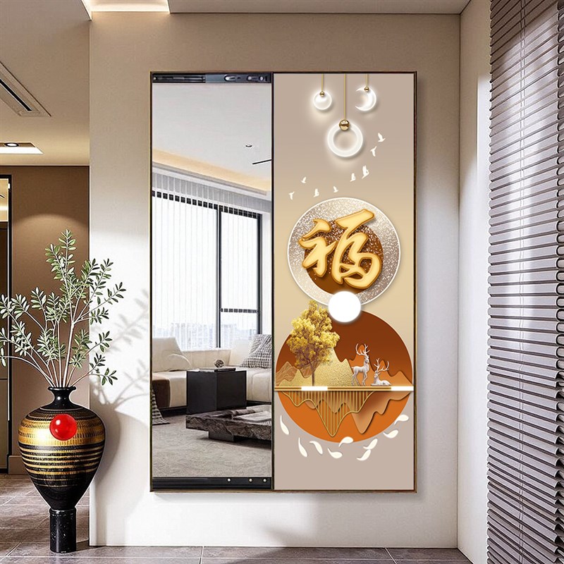现代轻奢高级g感玄关推拉穿衣镜客厅暗装全身镜壁画推拉隐身镜子