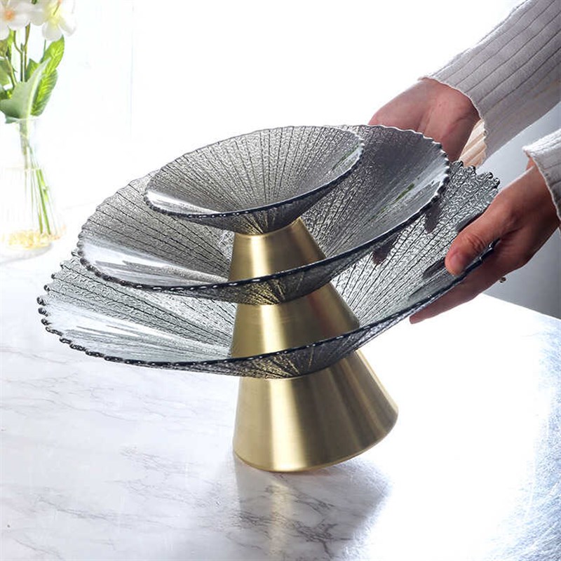 轻奢水果c盘干果托盘摆件客厅高脚盘零食玻璃托盘果盆会议室果斗