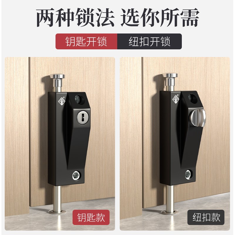 旋转门地插锁地插销有框玻璃门锁明装木门不锈钢S门地锁弹簧插销