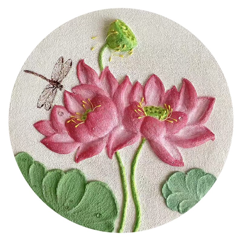 高级感荷花新中式DIoY数字油画手工填充色石英砂丙烯肌理画装饰画图片