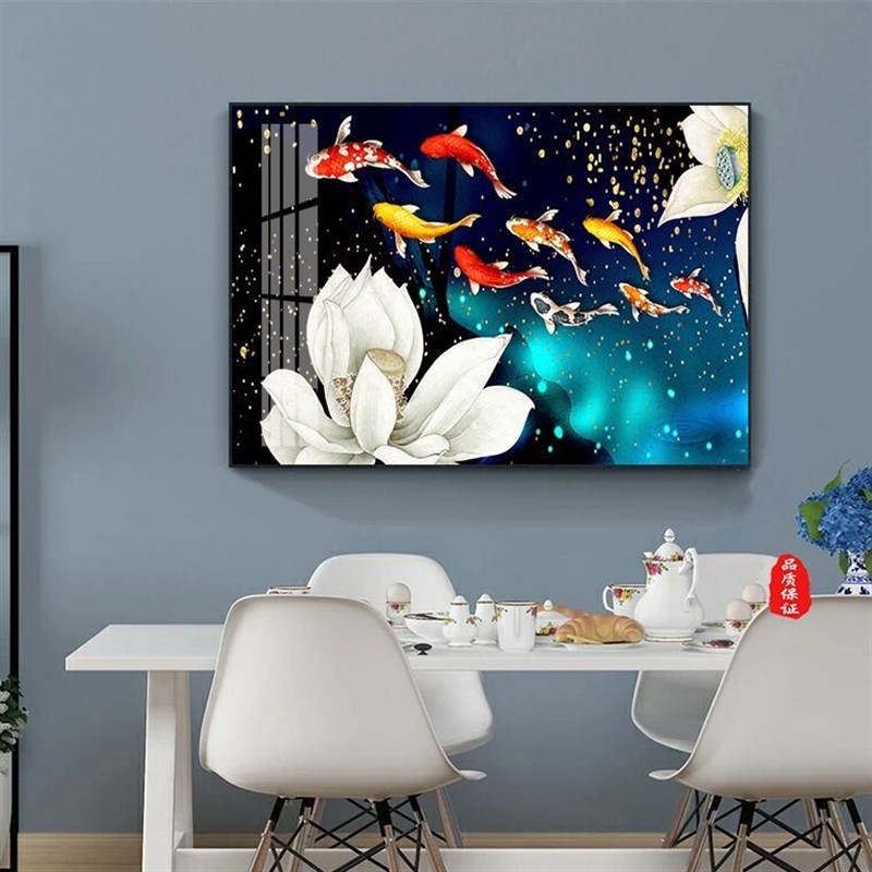 九鱼餐厅装饰画挂l画客厅卧室厨房冰晶玻璃壁画现代简约饭店背景图片