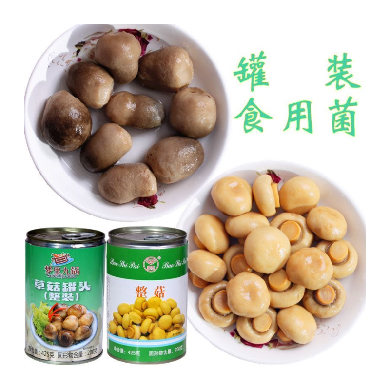 正宗口蘑草菇蘑菇罐头炒菜煲汤沙拉凉拌罐装食用菌菇烹饪食材425g