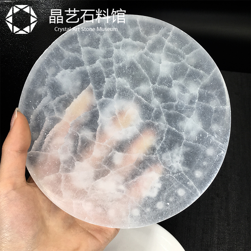 天然摩洛哥透石膏原石摆件石膏12星座圆盘图案客厅卧室家居装饰摆