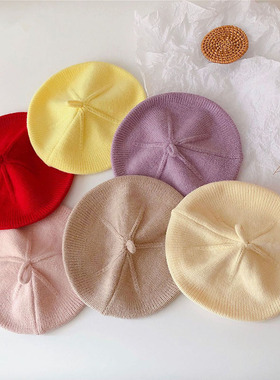 Fashion Baby Hat Solid Color Girls Warm Beret Vintage Knitte