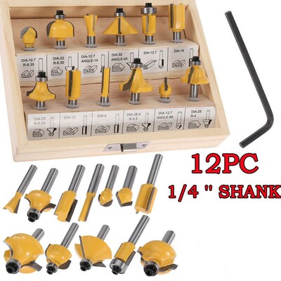 极速12Pcs 1/4 Shank Router Bits Set Tungsten Carbide W