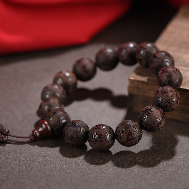 天然正宗小叶紫檀手串六字真言手链男士本命年佛珠文玩108颗念珠
