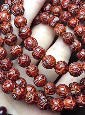 非洲小叶紫檀手串108颗莲花雕刻佛珠手链血檀1.2/1.0/0.8/0.6项链