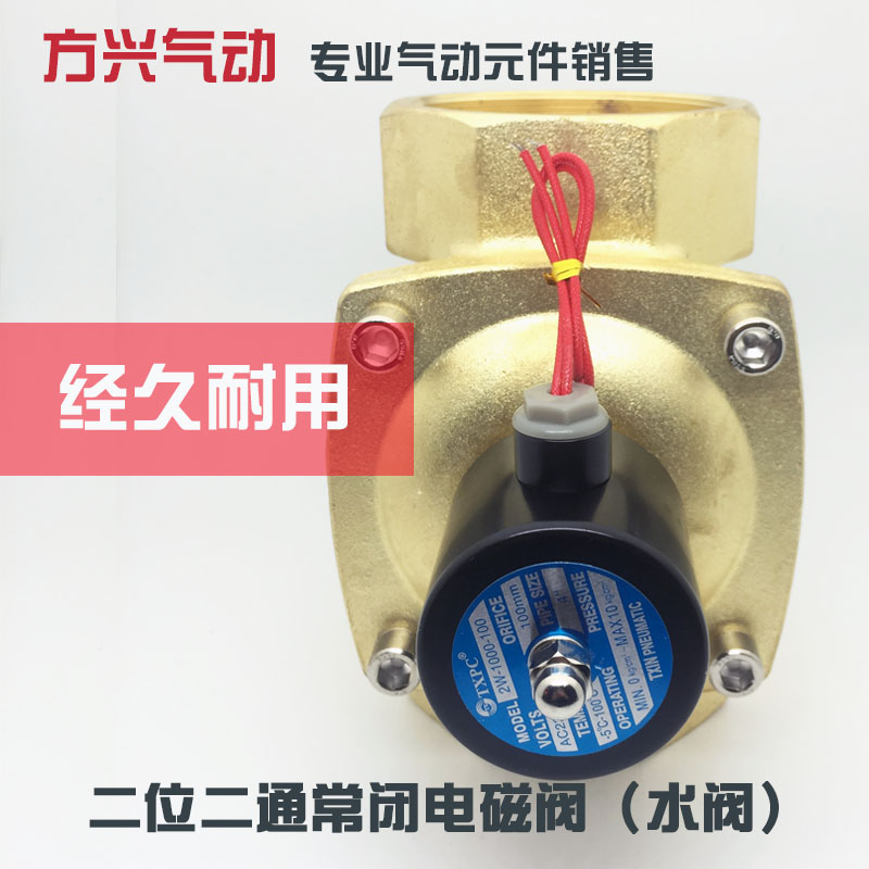 2W1000100开关阀 DN100电磁阀4寸电磁阀气阀全铜常闭水阀220V24V