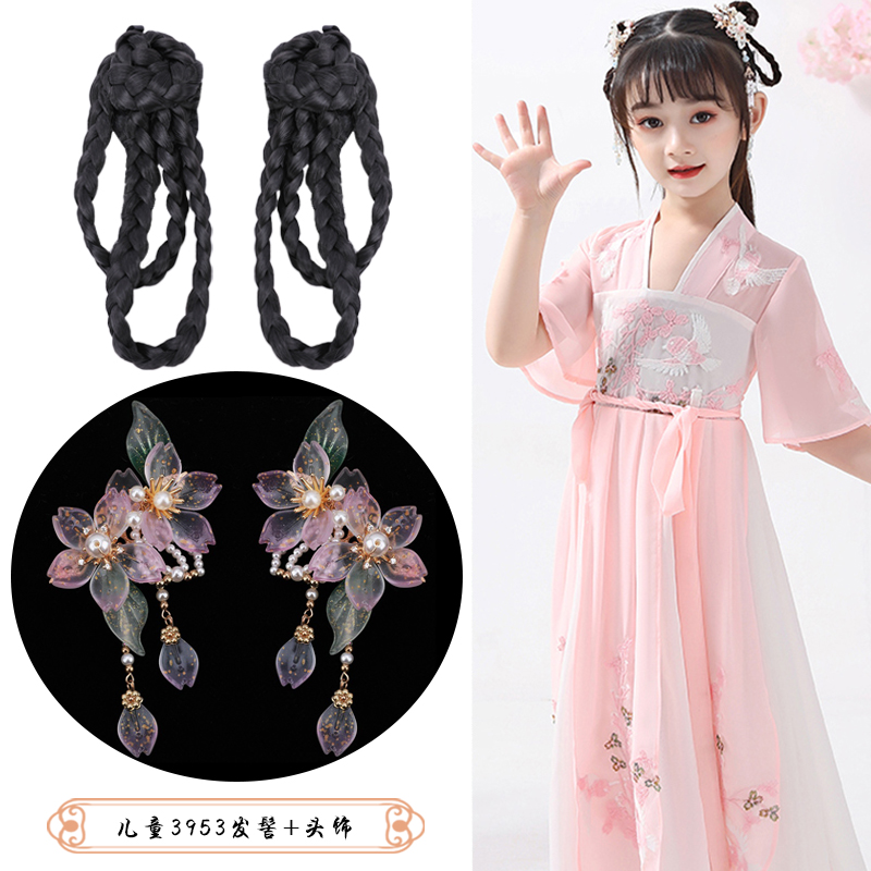 儿童古风造型宝宝蝴蝶结发箍古装汉服假发头饰组合可爱兔耳发髻