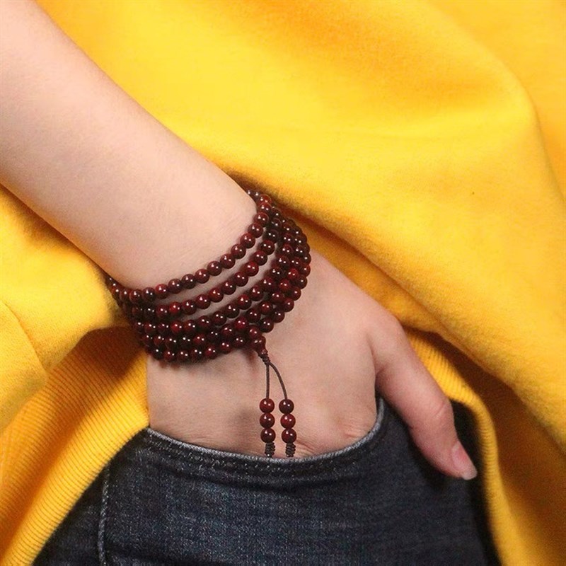 印度小叶紫檀手串多圈0.40.50.7手链女士216颗老料檀木念珠饰品