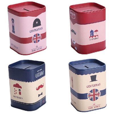 极速Cute Piggy Bank Metal Square London Gentleman Tinplate