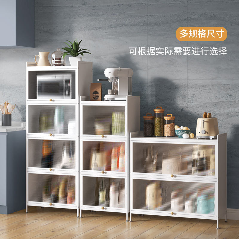 一体靠墙移动玻璃翻门柜子客厅白色现代简约多层置物架厨房餐柜