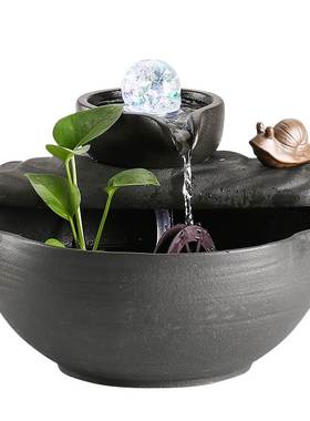 陶瓷流水鱼缸招财风水轮摆件家居办公室桌面装饰品开业乔迁礼品