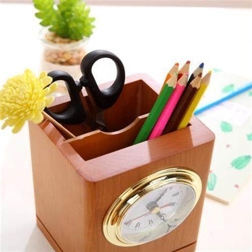 新品2023新款现货木质笔筒盒办公学习摆件静音钟表办公桌书桌笔筒,特色手工艺,其他特色工艺品,淘宝优惠券,粉丝福利购,淘宝优惠卷