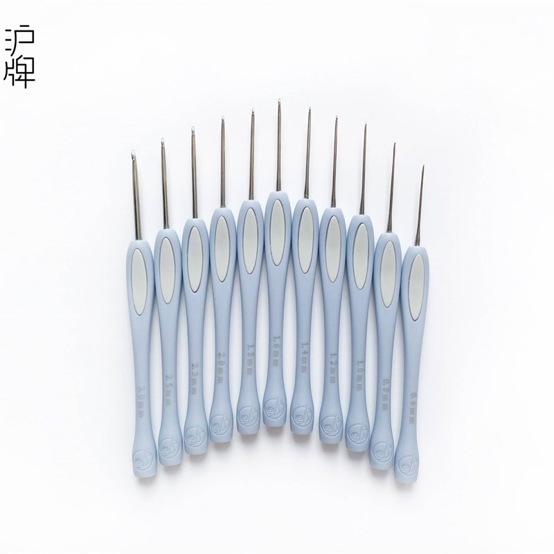 防滑软柄垫钩针不锈钢手工打磨编织针套装勾针蓝灰色手柄