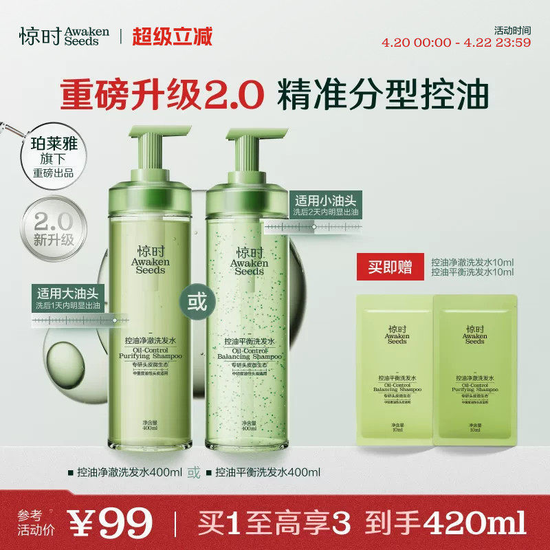 【重磅上新】珀莱雅旗下惊时控油洗发水2.0升级大小油头分型修护