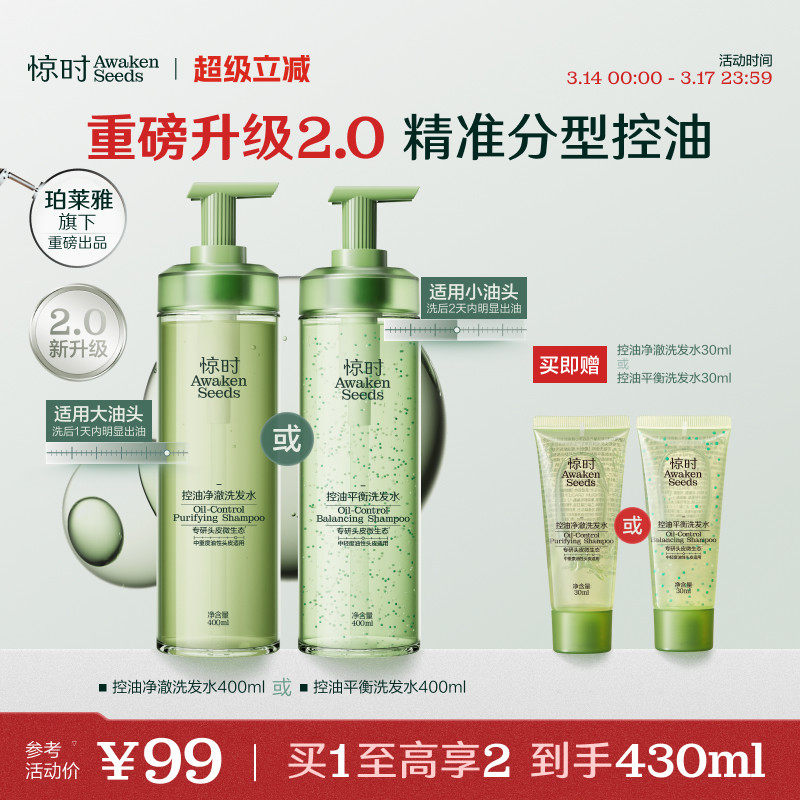 【重磅上新】珀莱雅旗下惊时控油洗发水2.0升级大小油头分型修护