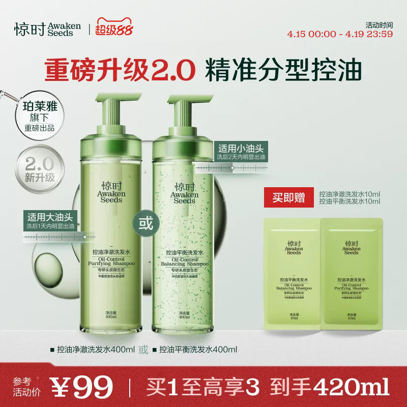 【重磅上新】珀莱雅旗下惊时控油洗发水2.0升级大小油头分型修护