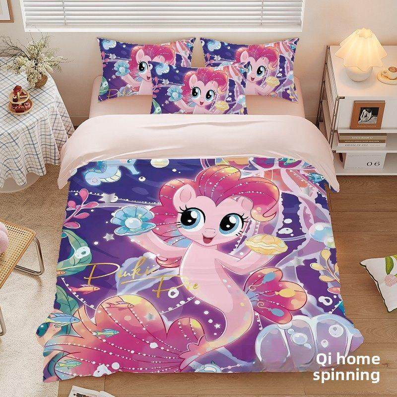 2025彩虹小马冰丝绸床四件套可爱的女孩公主风格凉爽的儿童被子盖,床上用品,床品套件/四件套/多件套,淘宝优惠券,粉丝福利购,淘宝优惠卷