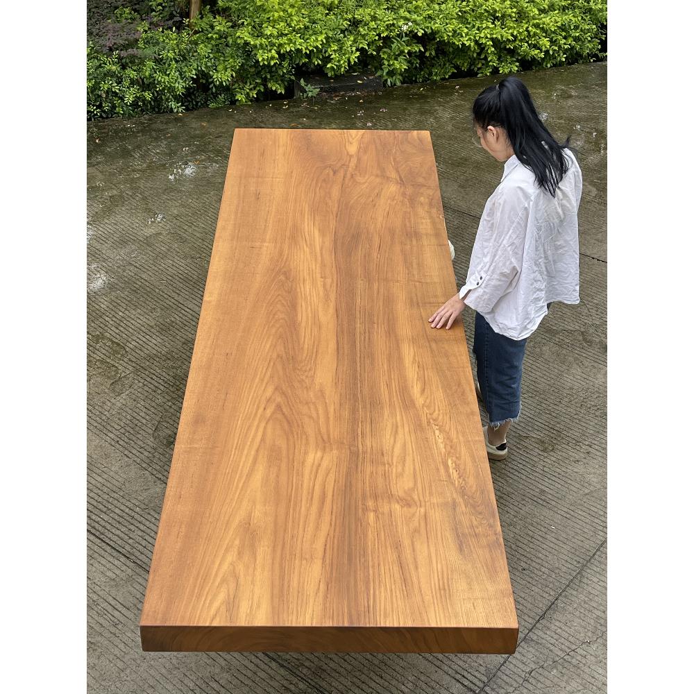 缅甸瓦城柚木实木大板茶桌茶台侘寂风原木白蜡木餐桌老板桌会议桌