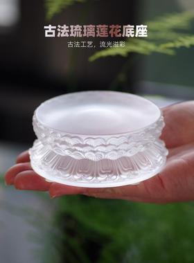 古法琉璃圆形双层莲花形底座莲台可安放佛像摆件香炉居家佛堂使用