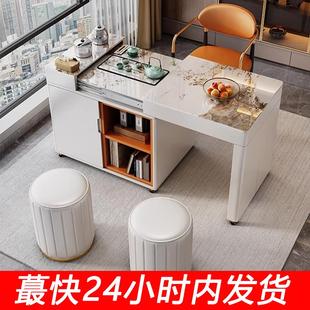 简约伸缩岩板茶桌椅组合家用客厅阳台喝茶桌可移动多功能小茶几