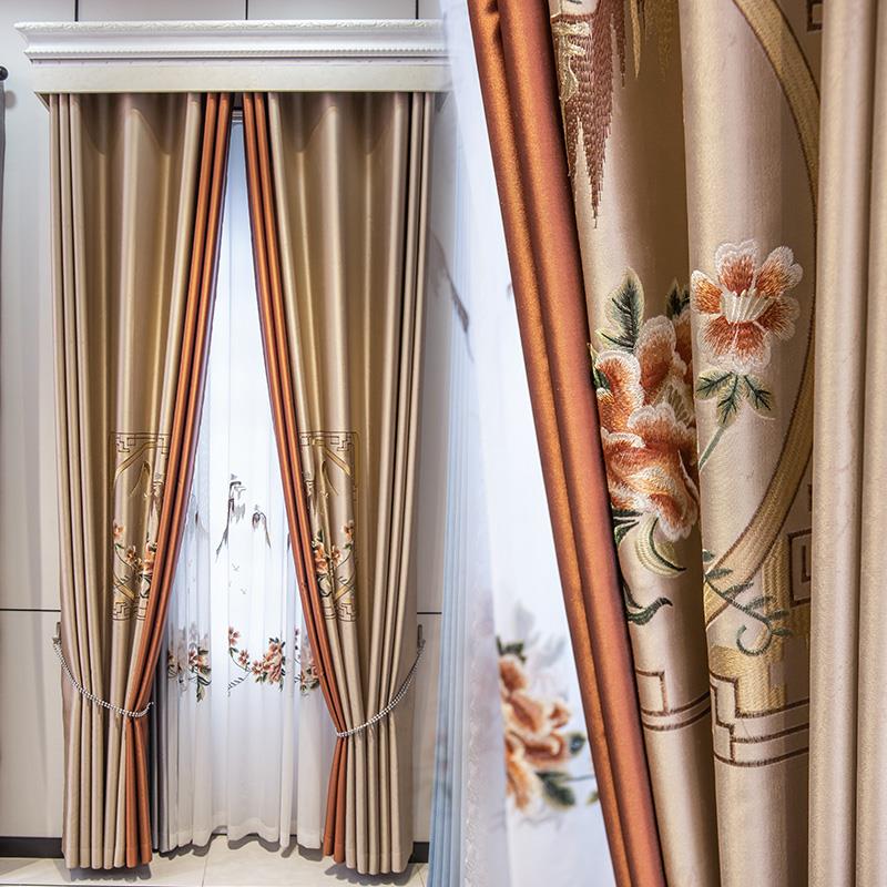 2023新款中式窗帘遮光中式现代牡丹绣花高档轻奢客厅卧室成品定制
