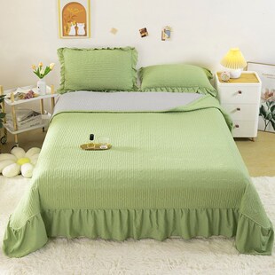 精选纯色水洗棉麻床盖床裙单件带裙边夹棉绗缝床单榻榻米床铺盖四