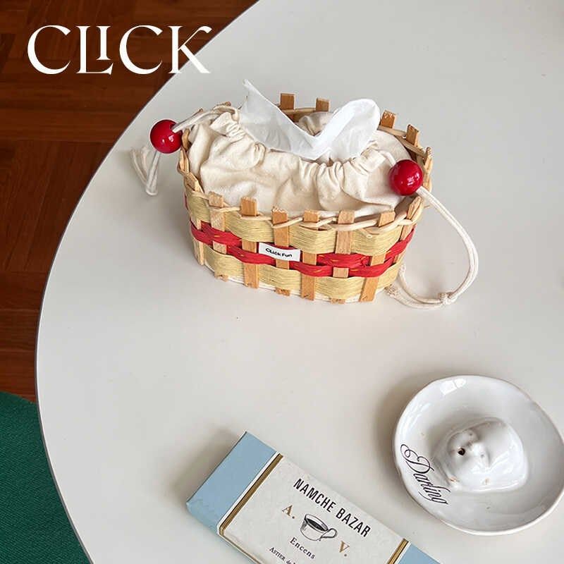 精选click彩色木皮编织藤编纸巾抽小号桌面纸巾收纳篮抽绳设计可,收纳整理,纸巾盒,淘宝优惠券,粉丝福利购,淘宝优惠卷