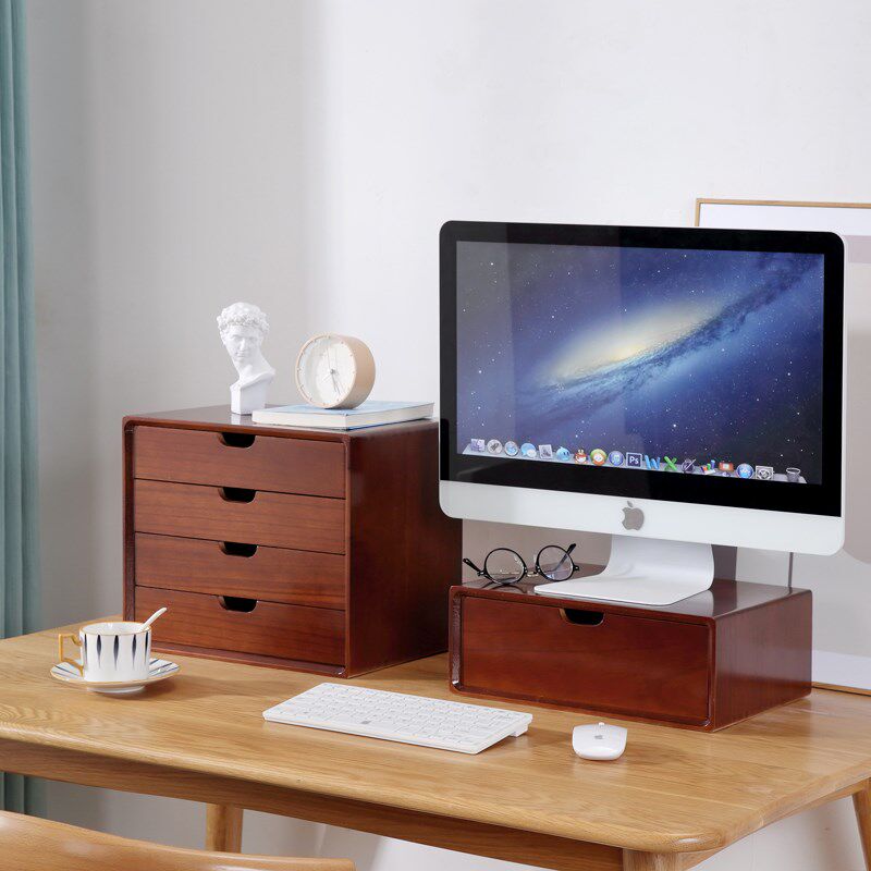 实木桌面带抽屉式多层储物柜子办公室A4纸收纳盒小清新木制杂物盒